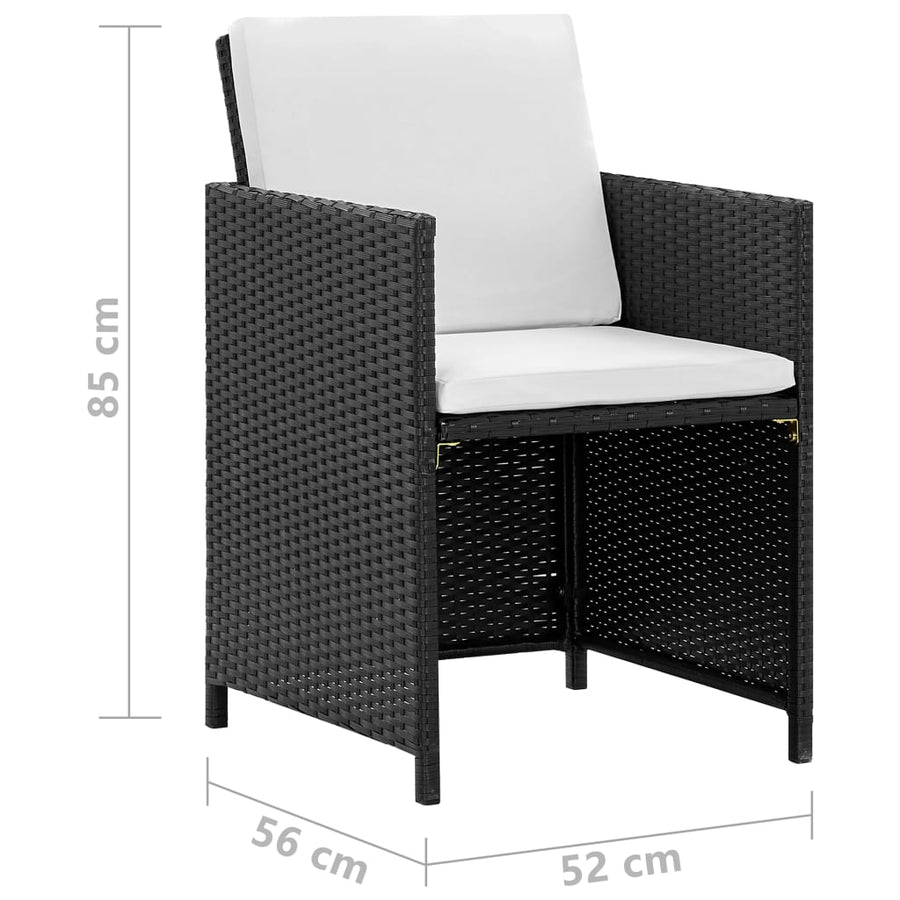 -Delige Tuinset Met Kussens Poly Rattan Zwart