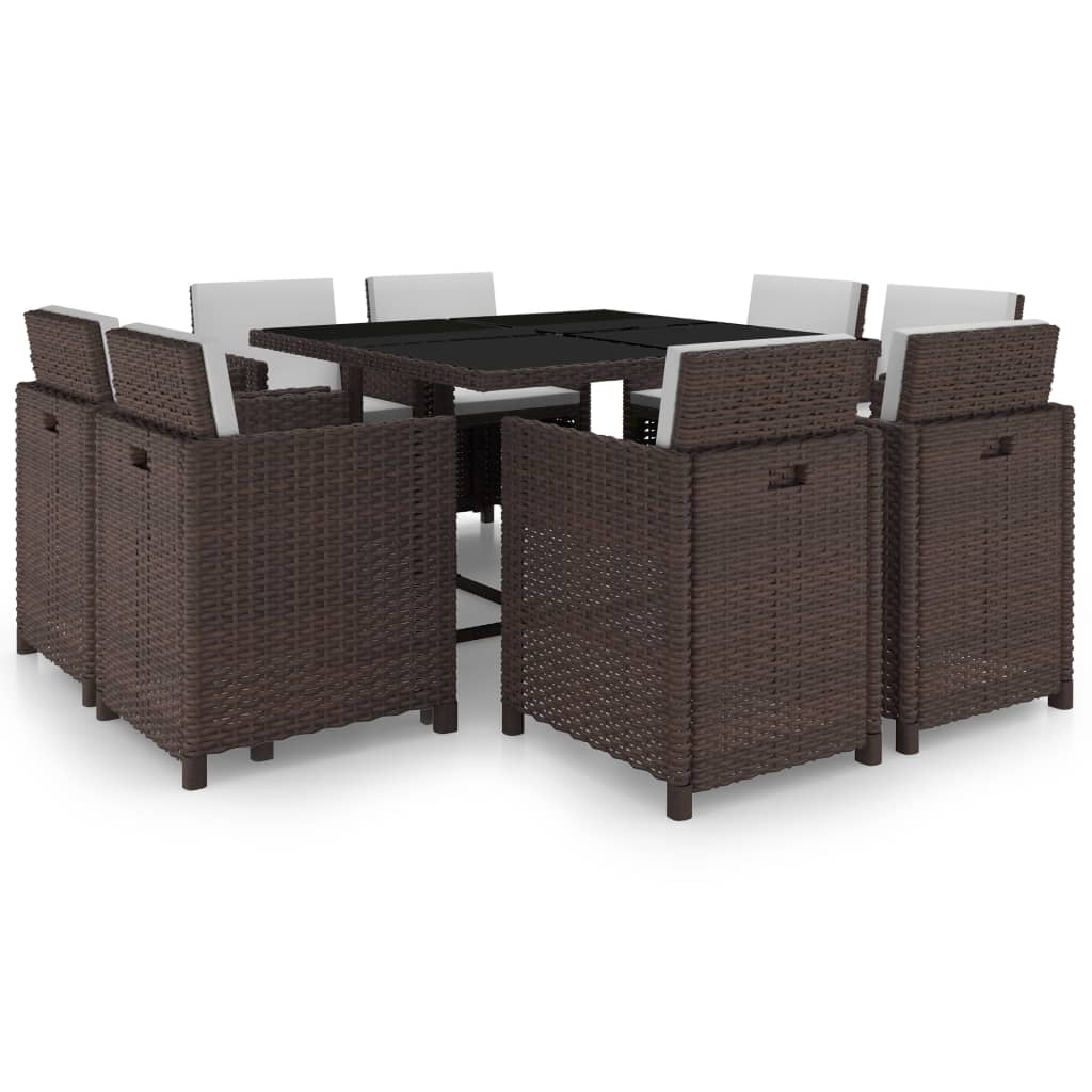 9-delige Tuinset met kussens poly rattan bruin