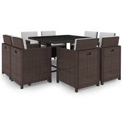Tuinset 9-delig poly rattan bruin met kussens