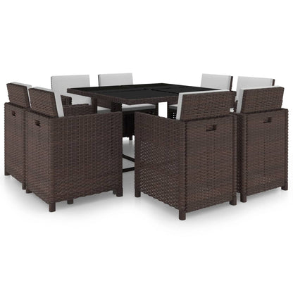 9-delige Tuinset met kussens poly rattan bruin