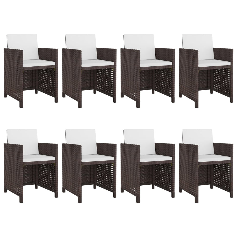 9-delige Tuinset met kussens poly rattan bruin