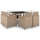 -Delige Tuinset Met Kussens Poly Rattan Beige en zwart