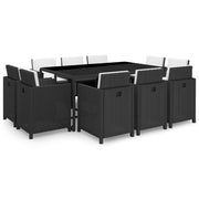 Tuinset 11-delig poly rattan zwart met kussens