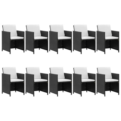 -Delige Tuinset Met Kussens Poly Rattan Zwart En Wit 167 cm tafellengte 10x Fauteuil + Tafel