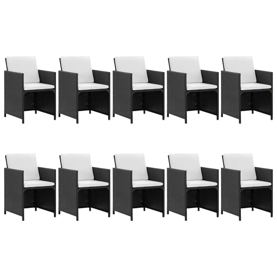 -Delige Tuinset Met Kussens Poly Rattan Zwart En Wit 167 cm tafellengte 10x Fauteuil + Tafel