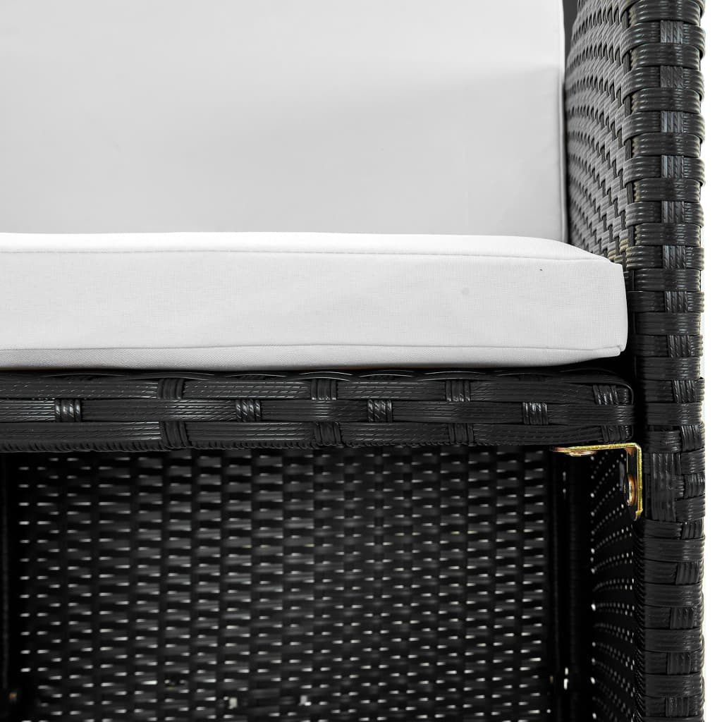 -Delige Tuinset Met Kussens Poly Rattan Zwart En Wit 167 cm tafellengte 10x Fauteuil + Tafel