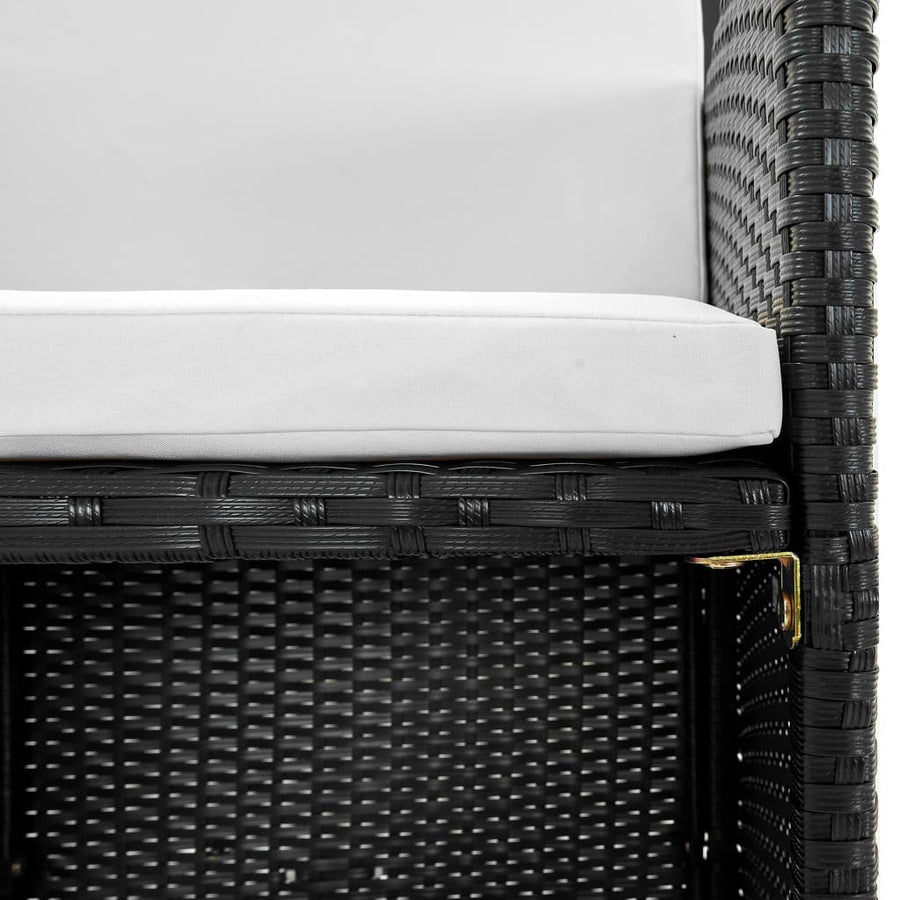 -Delige Tuinset Met Kussens Poly Rattan Zwart En Wit 167 cm tafellengte 10x Fauteuil + Tafel