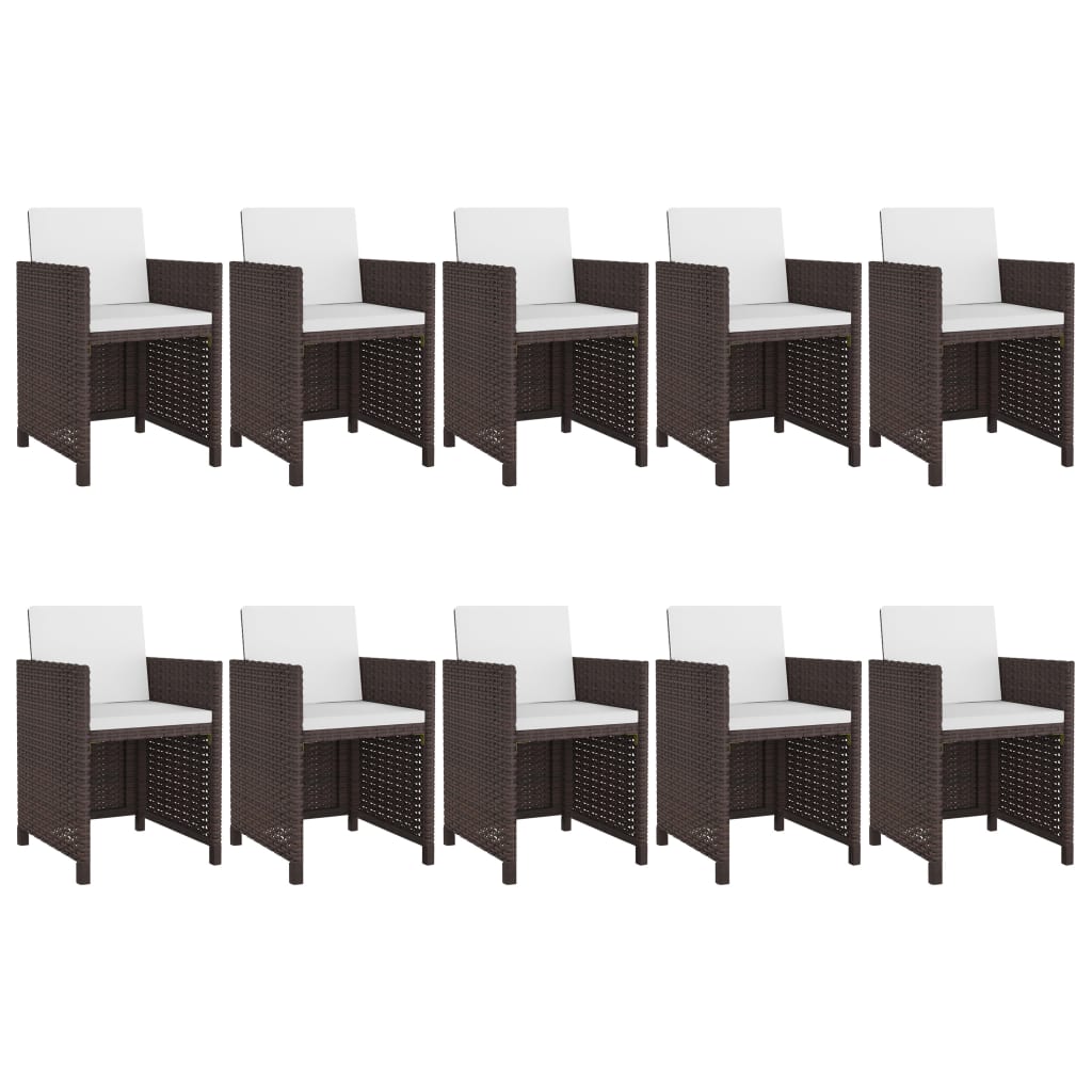 -Delige Tuinset Met Kussens Poly Rattan Bruin 167 cm tafellengte 10x Fauteuil + Tafel