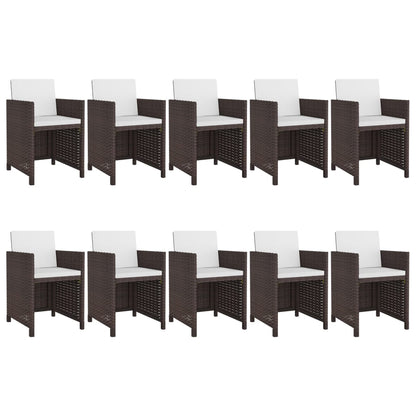 -Delige Tuinset Met Kussens Poly Rattan Bruin 167 cm tafellengte 10x Fauteuil + Tafel