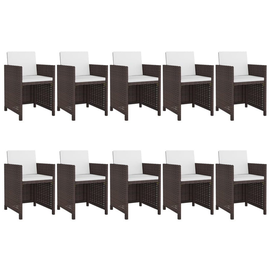 -Delige Tuinset Met Kussens Poly Rattan Bruin 167 cm tafellengte 10x Fauteuil + Tafel