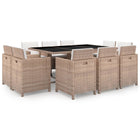 -Delige Tuinset Met Kussens Poly Rattan Beige 167 cm tafellengte 10x Fauteuil + Tafel