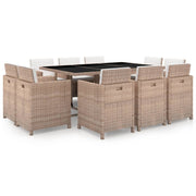 Tuinset 11-delig poly rattan beige met kussens