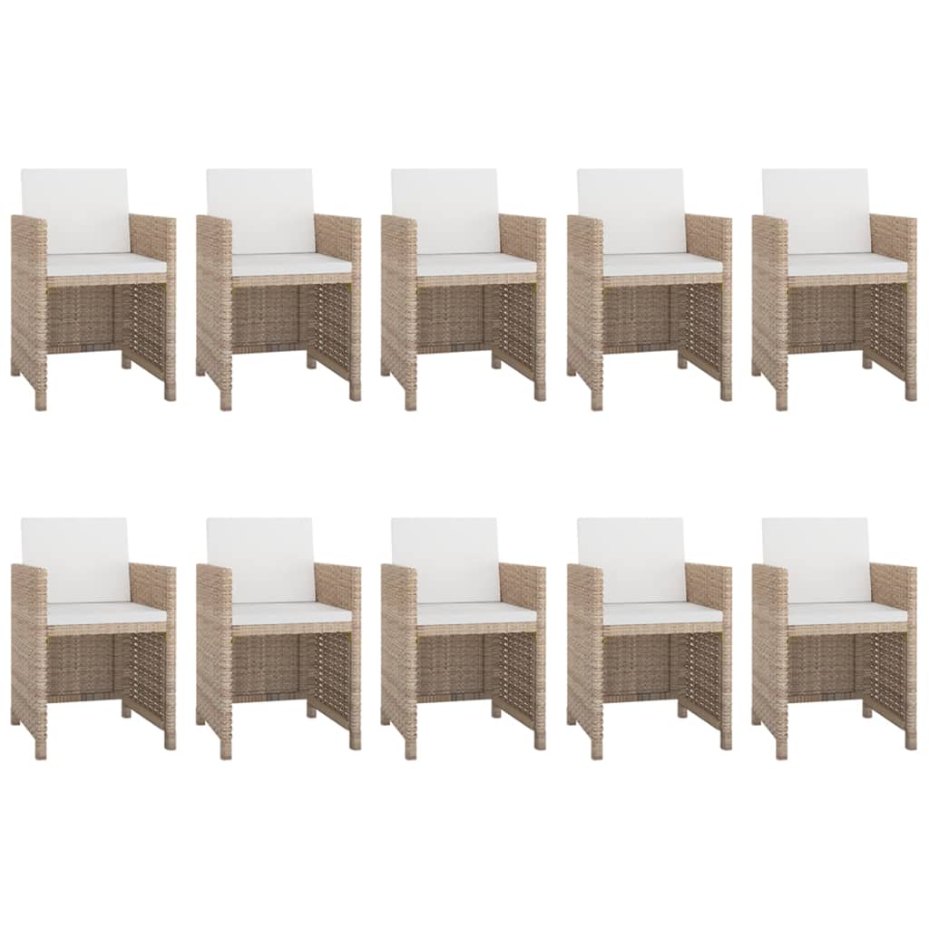-Delige Tuinset Met Kussens Poly Rattan Beige 167 cm tafellengte 10x Fauteuil + Tafel