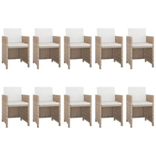 -Delige Tuinset Met Kussens Poly Rattan Beige 167 cm tafellengte 10x Fauteuil + Tafel