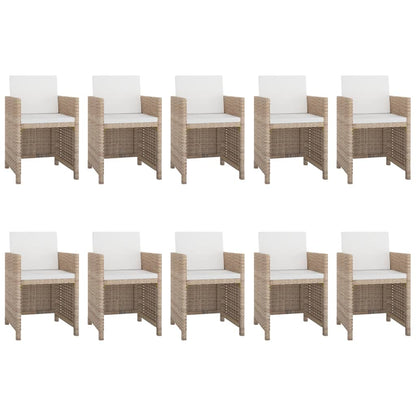-Delige Tuinset Met Kussens Poly Rattan Beige 167 cm tafellengte 10x Fauteuil + Tafel
