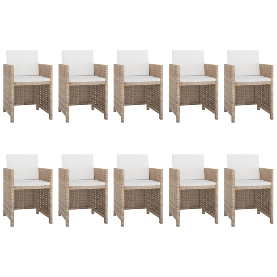 -Delige Tuinset Met Kussens Poly Rattan Beige 167 cm tafellengte 10x Fauteuil + Tafel