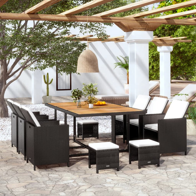 -Delige Tuinset Met Kussens Poly Rattan Zwart En Bruin 167 cm tafellengte 10x Fauteuil + Tafel