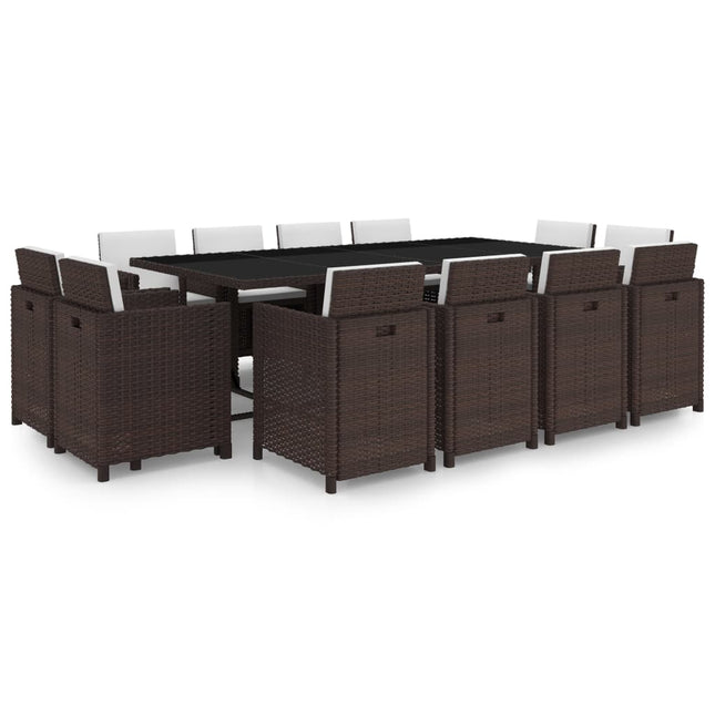 3-Delige Tuinset Met Kussens Poly Rattan Bruin 225 cm tafellengte 12x Fauteuil + Tafel