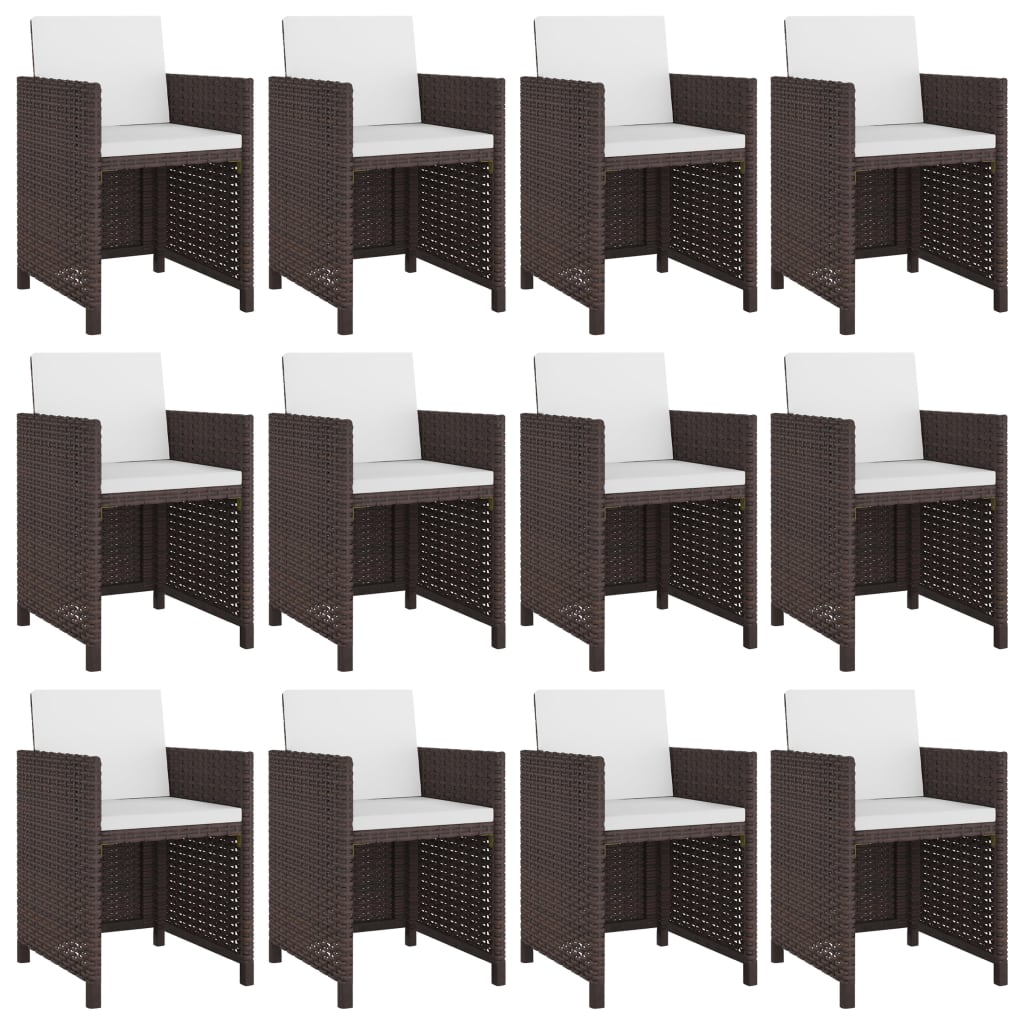 3-Delige Tuinset Met Kussens Poly Rattan Bruin 225 cm tafellengte 12x Fauteuil + Tafel