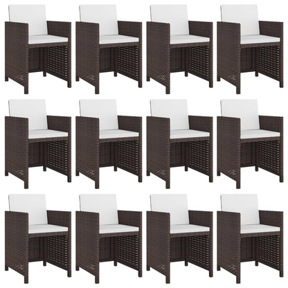 3-Delige Tuinset Met Kussens Poly Rattan Bruin 225 cm tafellengte 12x Fauteuil + Tafel