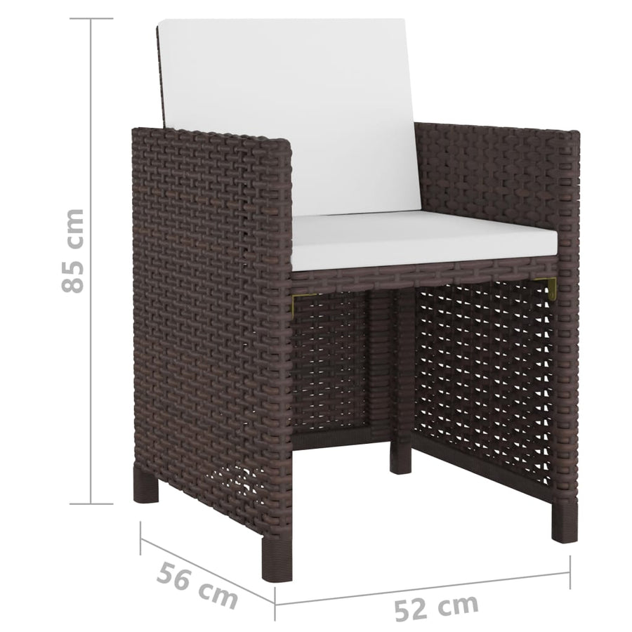 3-Delige Tuinset Met Kussens Poly Rattan Bruin 225 cm tafellengte 12x Fauteuil + Tafel