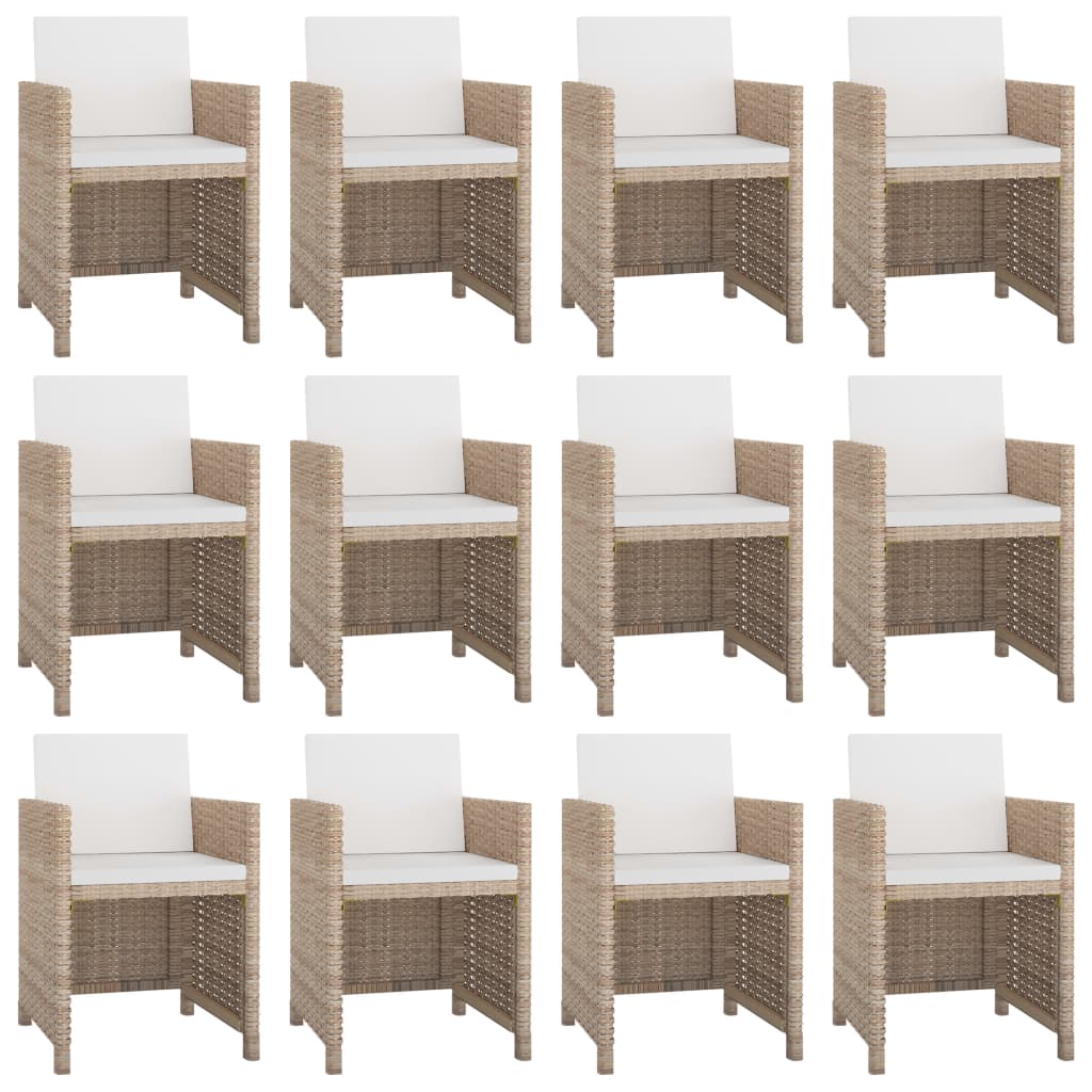 3-Delige Tuinset Met Kussens Poly Rattan Beige 225 cm tafellengte 12x Fauteuil + Tafel
