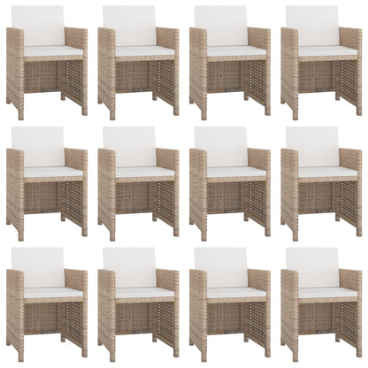 3-Delige Tuinset Met Kussens Poly Rattan Beige 225 cm tafellengte 12x Fauteuil + Tafel
