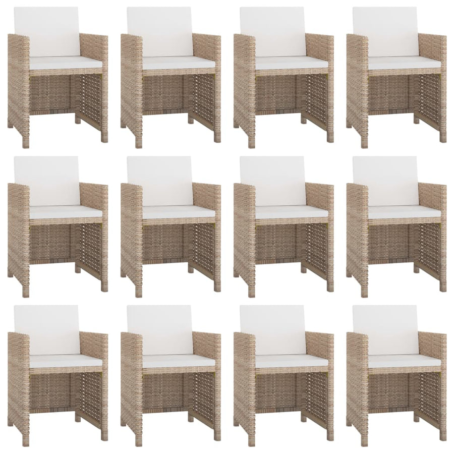 3-Delige Tuinset Met Kussens Poly Rattan Beige 225 cm tafellengte 12x Fauteuil + Tafel