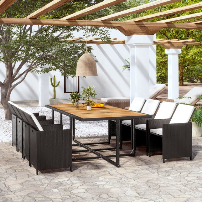 3-Delige Tuinset Met Kussens Poly Rattan Zwart En Bruin 225 cm tafellengte 12x Fauteuil + Tafel