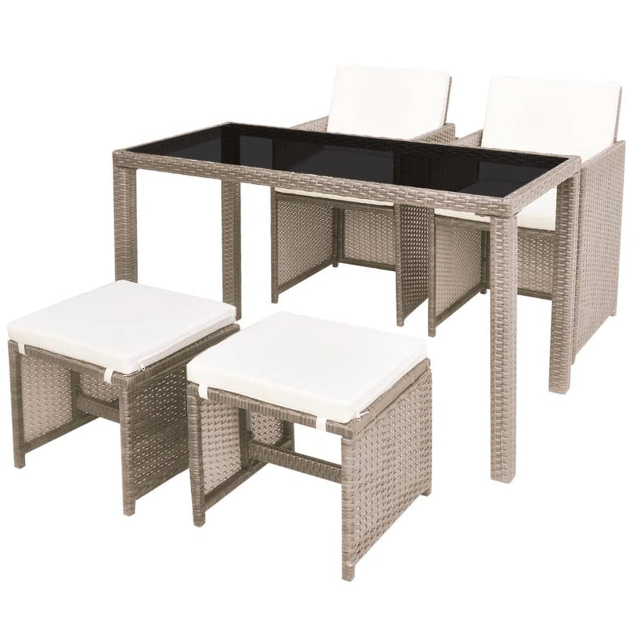5-Delige Tuinset Met Kussens Poly Rattan 1 Beige