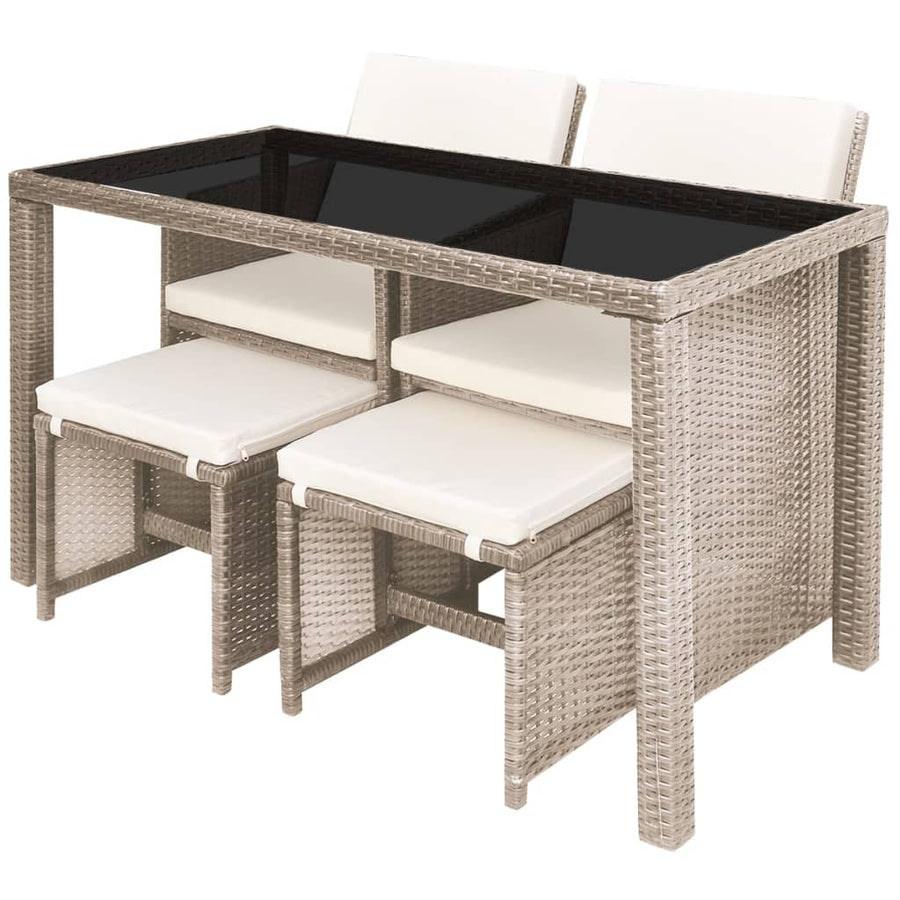 5-Delige Tuinset Met Kussens Poly Rattan 1 Beige