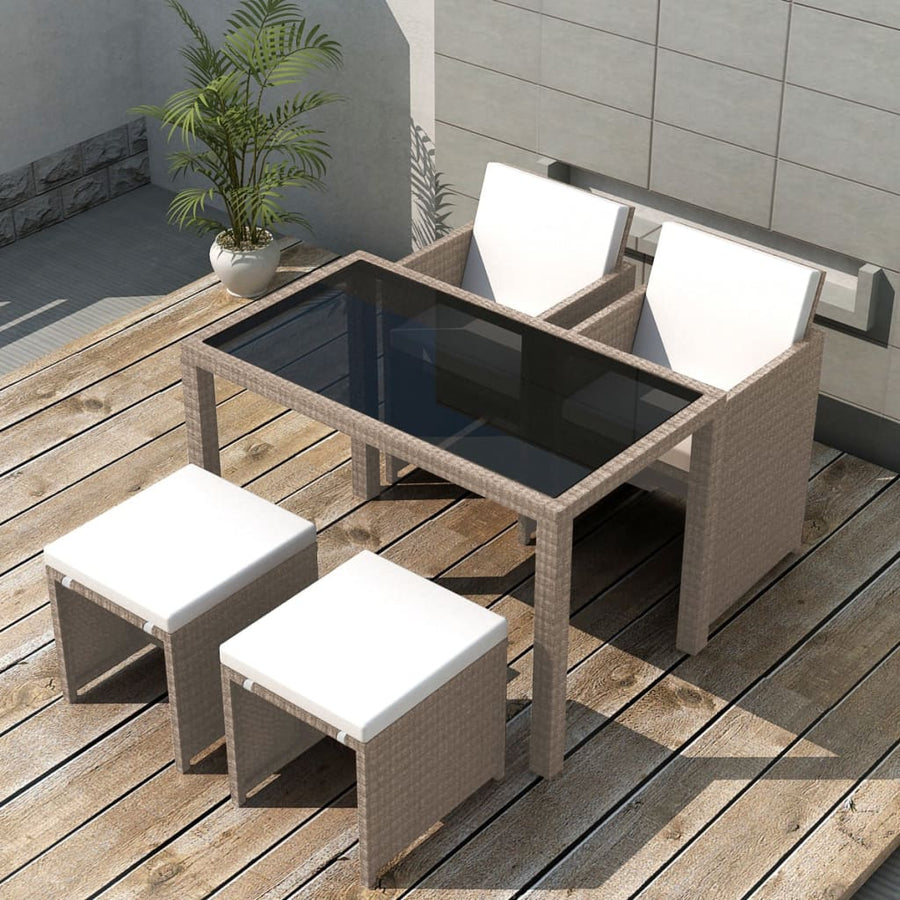 5-Delige Tuinset Met Kussens Poly Rattan 1 Beige