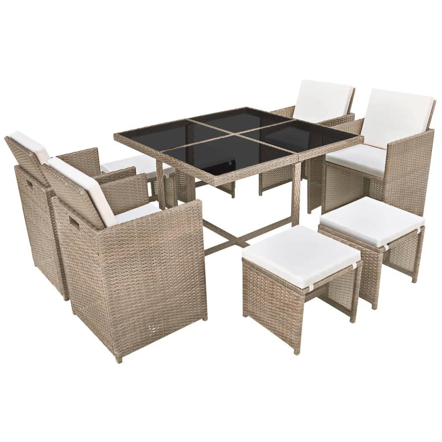 -Delige Tuinset Met Kussens Poly Rattan Beige