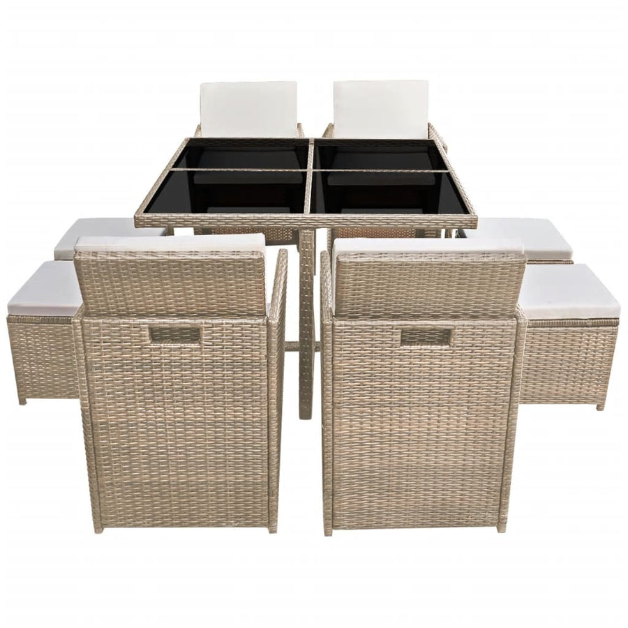 -Delige Tuinset Met Kussens Poly Rattan Beige
