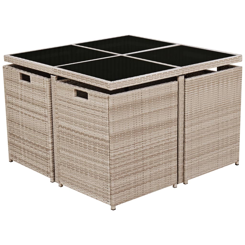 -Delige Tuinset Met Kussens Poly Rattan Beige