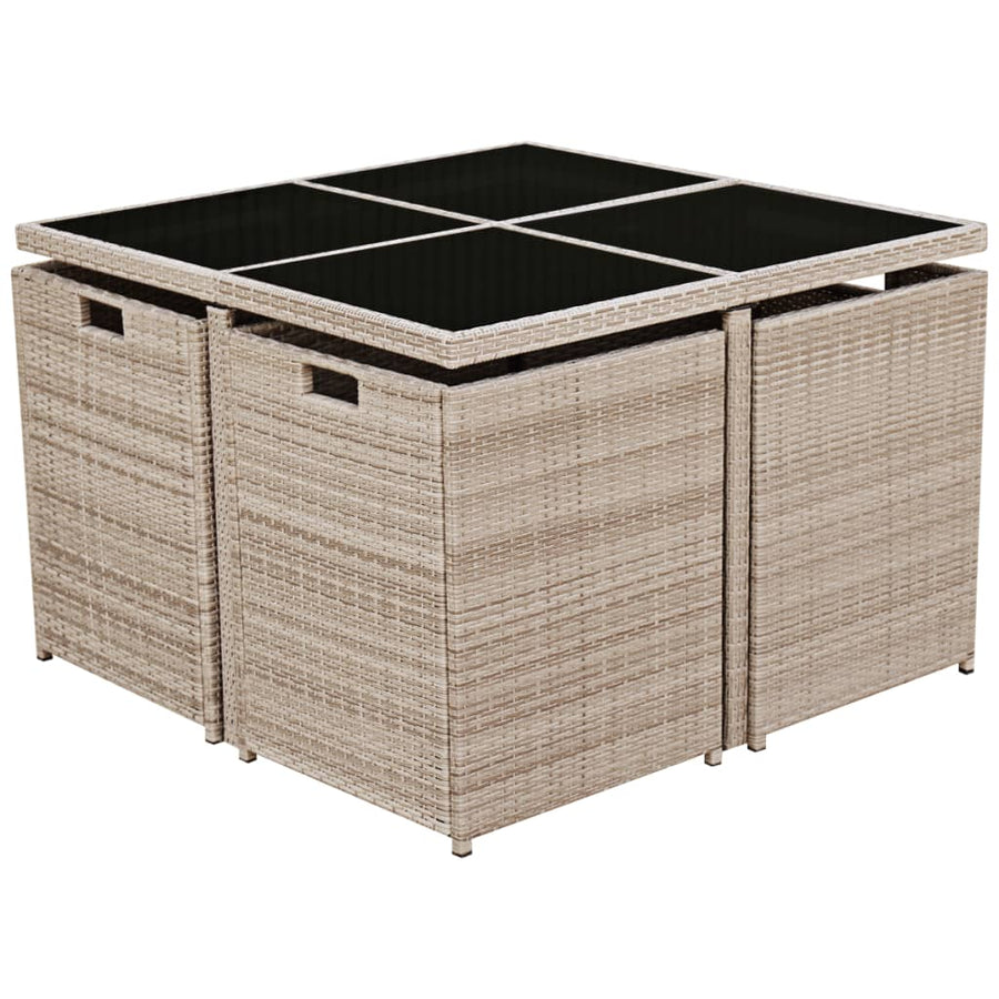 -Delige Tuinset Met Kussens Poly Rattan Beige