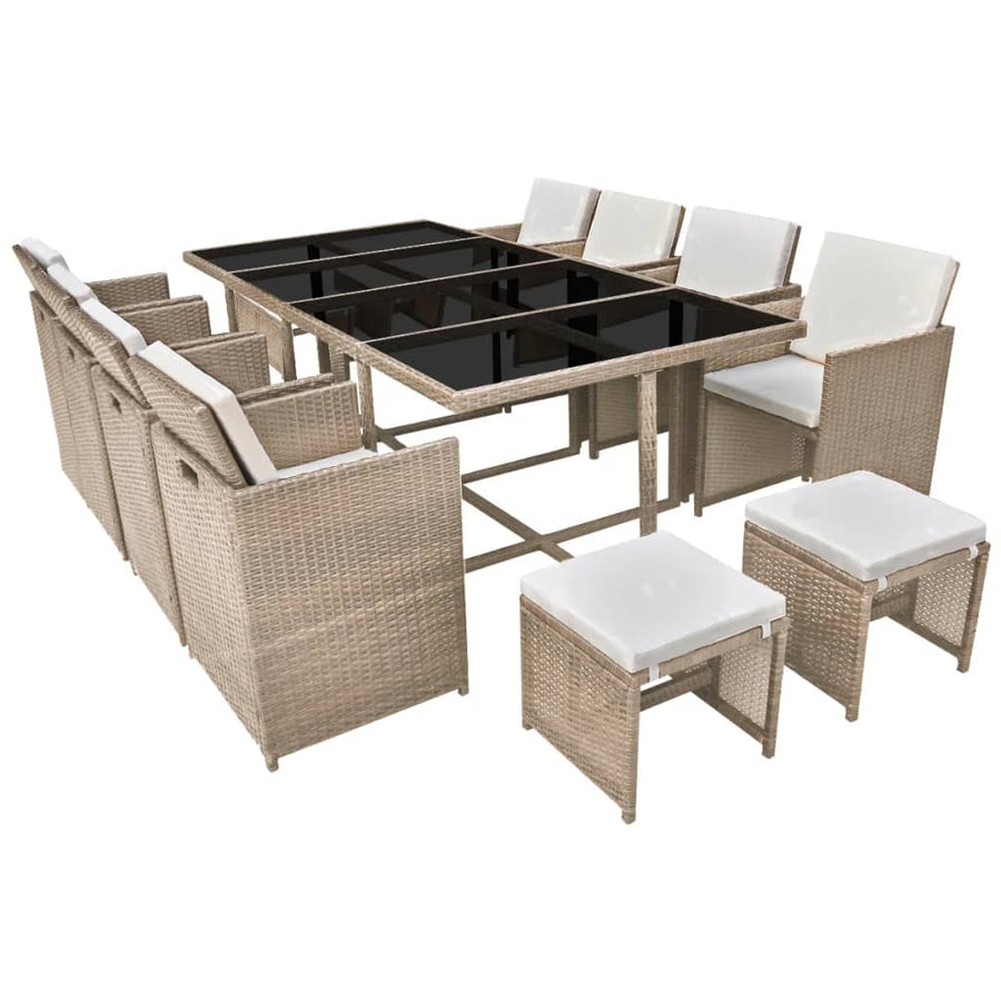13-Delige Tuinset Met Kussens Poly Rattan Beige 1