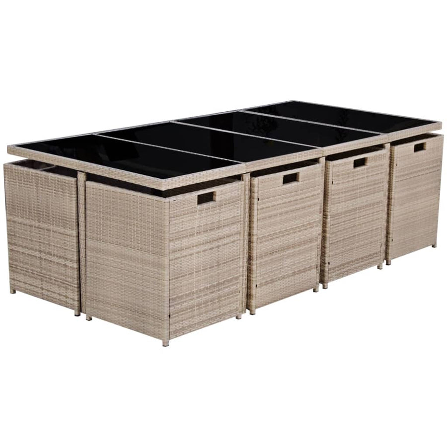 13-Delige Tuinset Met Kussens Poly Rattan Beige 1