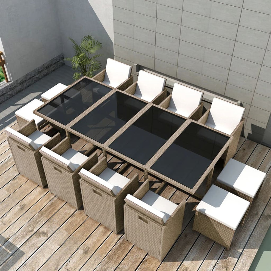 13-Delige Tuinset Met Kussens Poly Rattan Beige 1