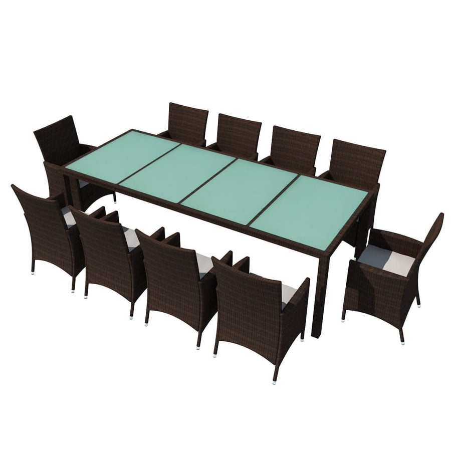 -Delige Tuinset Met Kussens Poly Rattan 11 250 cm tafellengte Bruin en wit