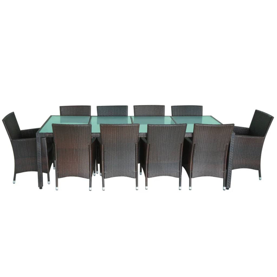 -Delige Tuinset Met Kussens Poly Rattan 11 250 cm tafellengte Bruin en wit