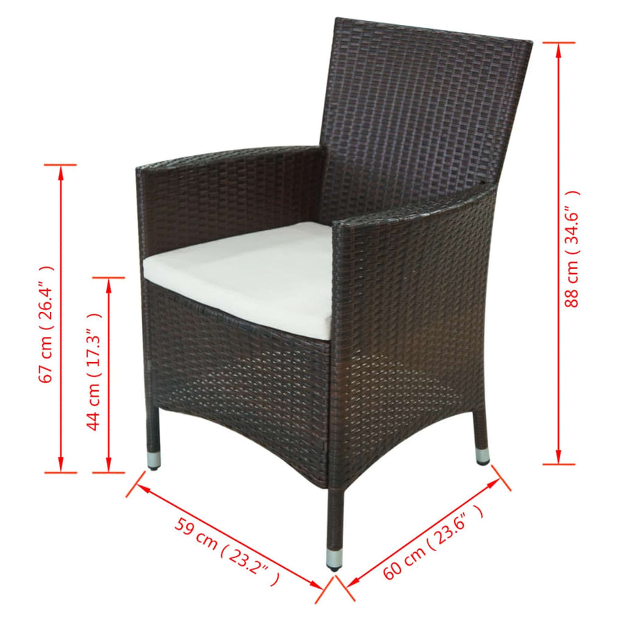 -Delige Tuinset Met Kussens Poly Rattan 11 250 cm tafellengte Bruin en wit