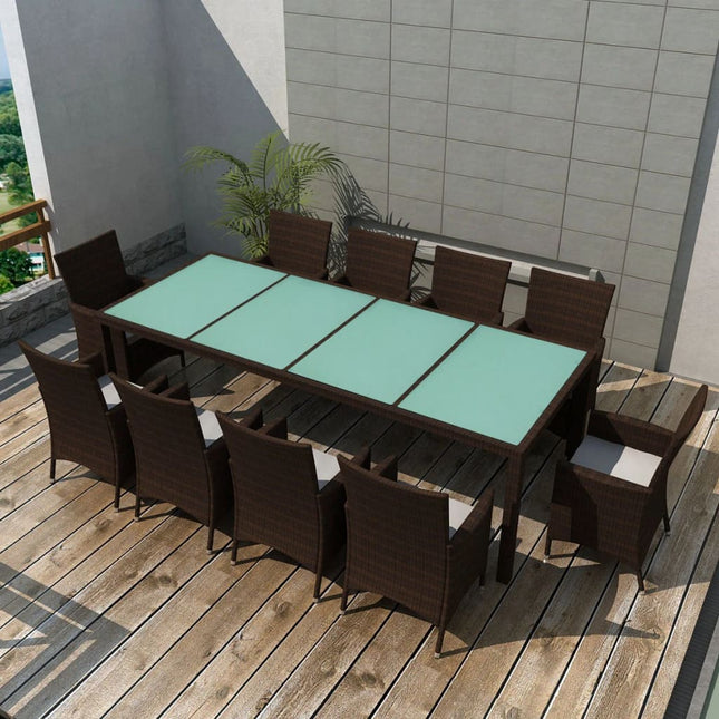 -Delige Tuinset Met Kussens Poly Rattan 11 250 cm tafellengte Bruin en wit