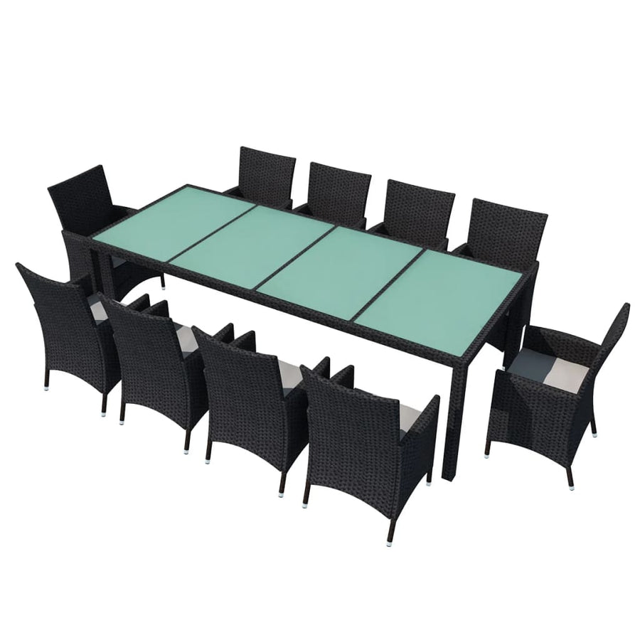 -Delige Tuinset Met Kussens Poly Rattan 11 250 cm tafellengte Zwart en wit