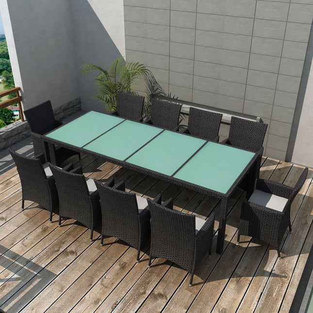 -Delige Tuinset Met Kussens Poly Rattan 11 250 cm tafellengte Zwart en wit