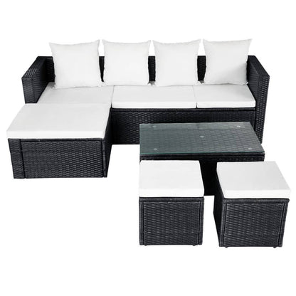 -Delige Loungeset Met Kussens Poly Rattan Zwart en wit