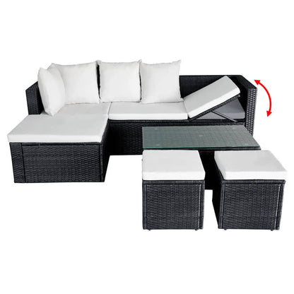 -Delige Loungeset Met Kussens Poly Rattan Zwart en wit