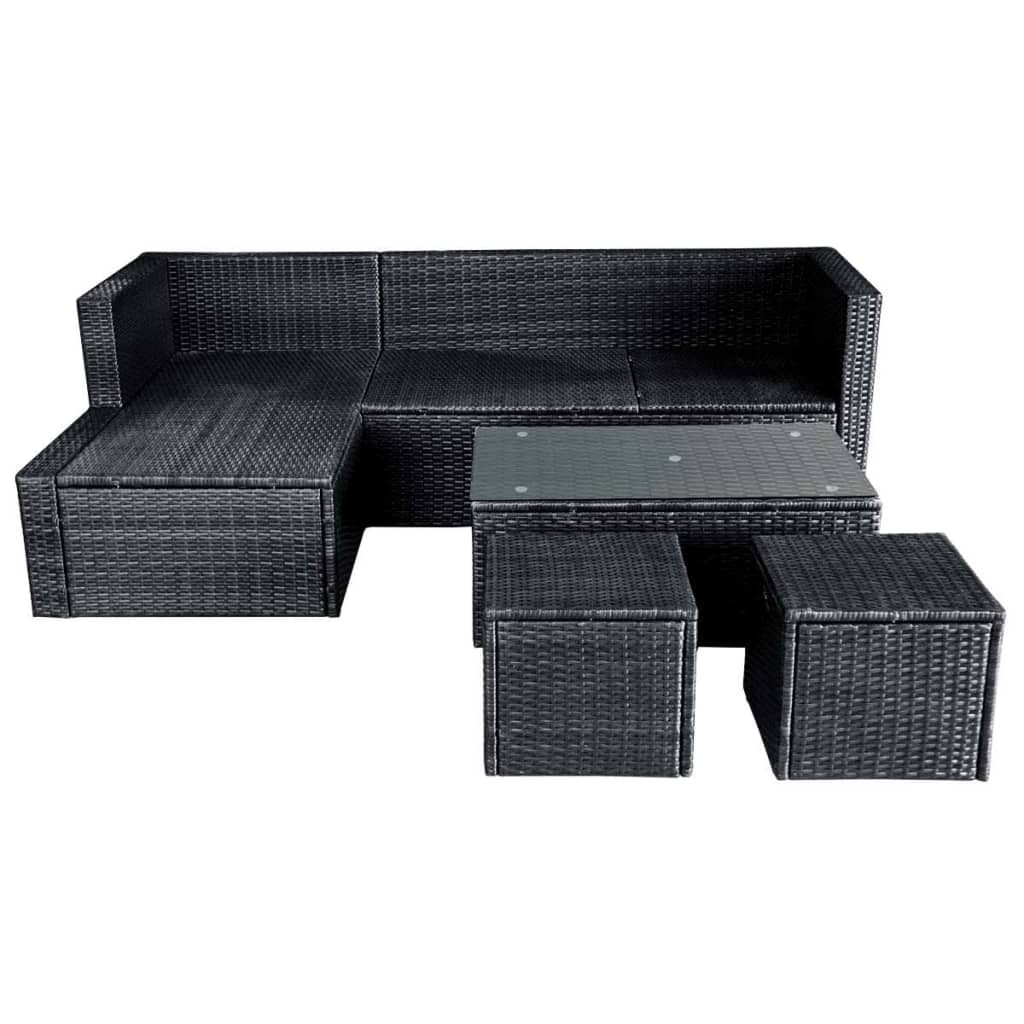 -Delige Loungeset Met Kussens Poly Rattan Zwart en wit
