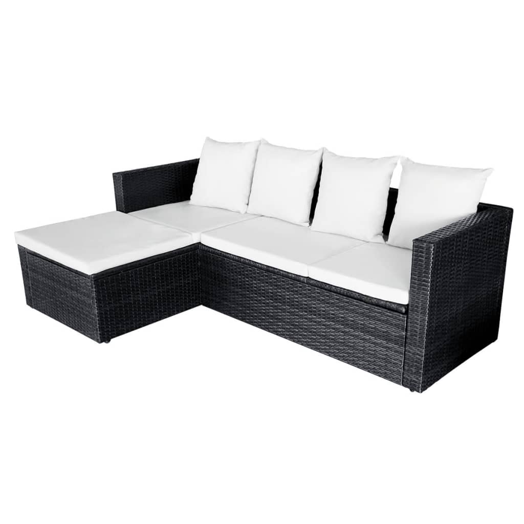 -Delige Loungeset Met Kussens Poly Rattan Zwart en wit