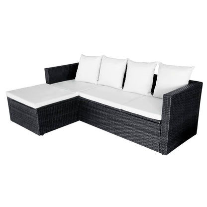 -Delige Loungeset Met Kussens Poly Rattan Zwart en wit
